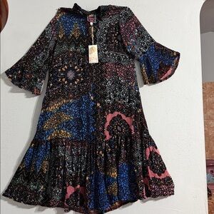 NWT Johnny Was Elegant Multicolor Patterned Dress embroidered designs